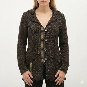 CRISCA Poly Acrylic Wool Blend Long Sleeve Button Front Brown Cardigan US Sz L